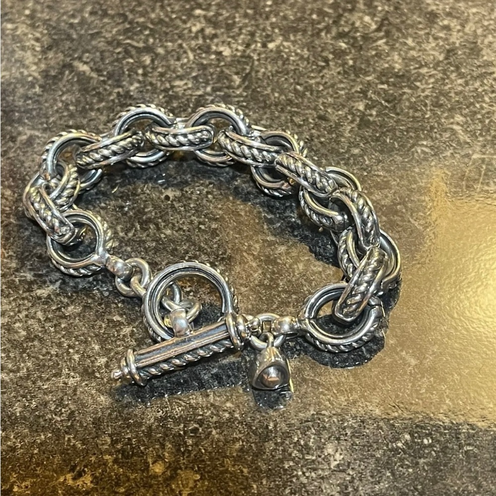 VINTAGE DAVID WYSOR STERLING TOGGLE CABLE BRACELET INTERLOCKING CABLE LINKS